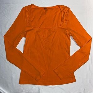 Orange Square Neck Long Sleeve Tee